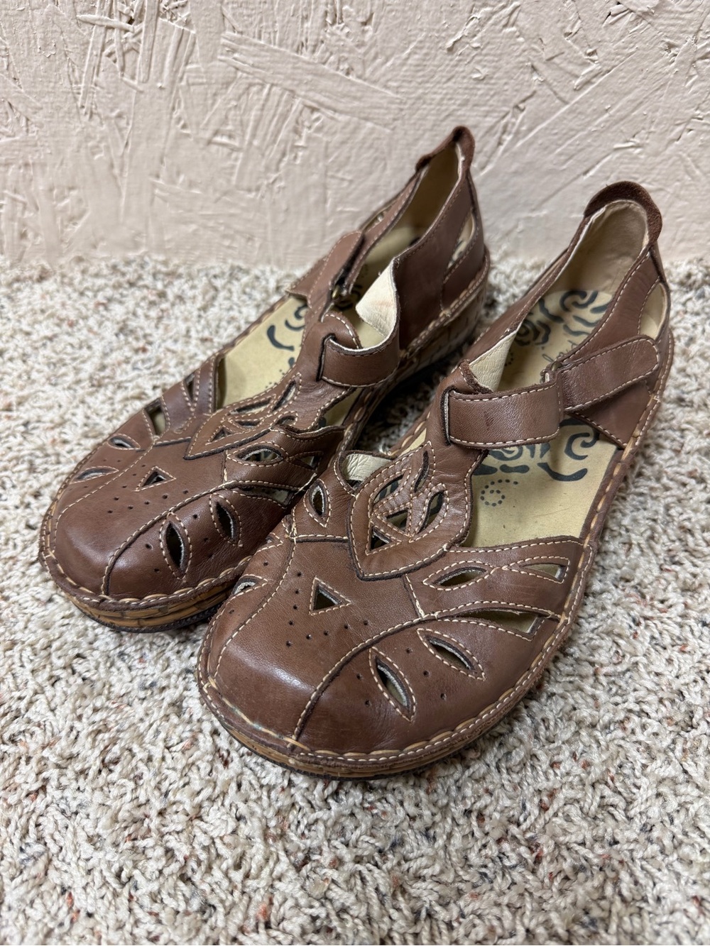 Propet Brown Leather Cutout Mary Jane Clogs